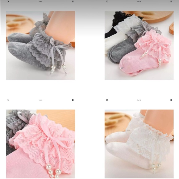 New Girls Princess Lace Ruffle Pearl Bow socks - Picture 3 of 12